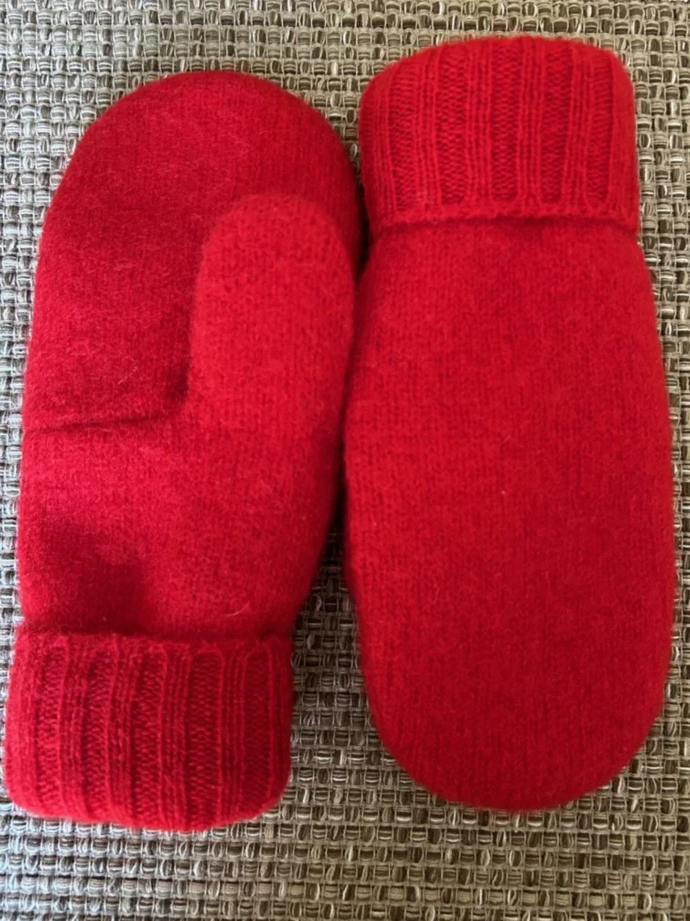 Red Felted 100% Pure Shetland Wool  Mittens handcrafted from Repurposed Sweater